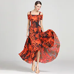 Ballroom Dance Dress Draping Pattern / Print Women's Training Performance Short Sleeve High Ice Silk Lightinthebox