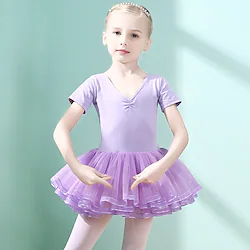 Ballet Dress Lace Ruching Split Joint Girls' Training Performance Short Sleeve High Spandex Lace Lightinthebox
