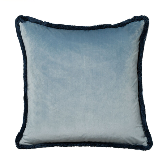 (Blue) Scatter Box Milana Fringed Feather Filled Cushion, 45 x 45 Cm