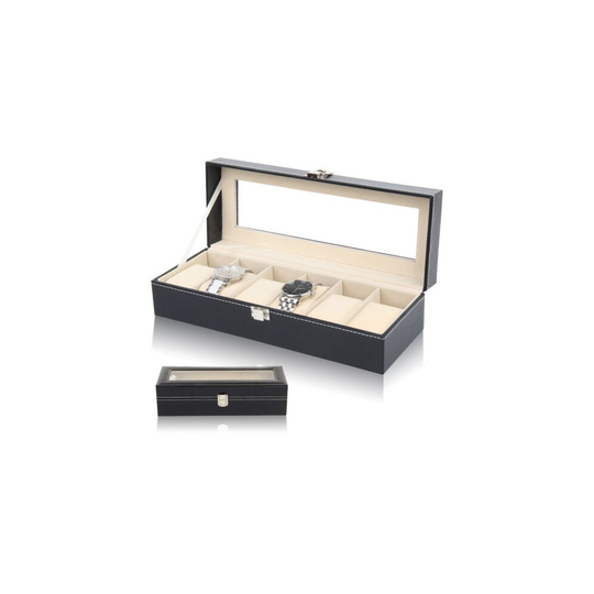 NEW 6 Watch Display Case Faux Leather Storage Jewellery Box Bracelet Tray