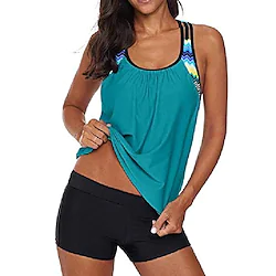 Women's Swimwear Tankini 2 Piece Normal Swimsuit Sporty Quick Dry Modest Swimwear Solid Color Leopard LC411023-light green LC411023-rose red LC411023-green LC411023-blue Bathing Suits New Sportswear Lightinthebox