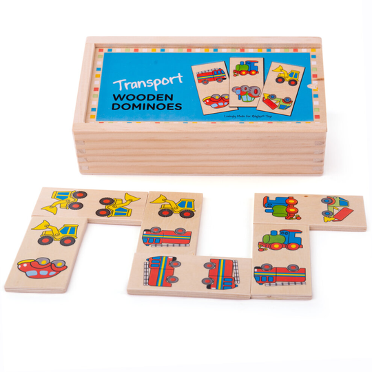 Bigjigs Toys Wooden Dominoes (Transport) with Storage Box