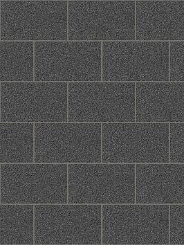 Fine Décor London Tile Black Plain Glitter Wallpaper