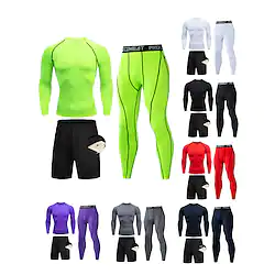 spring and autumn men's sports and fitness quick-drying tights compression clothing long-sleeved suit running training fitness clothing three-piece set Lightinthebox
