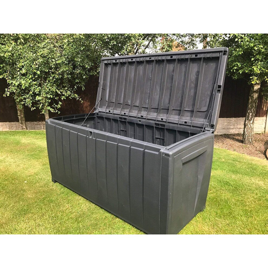 Novel Keter 340 ltr Garden Storage Box Constructed With Durable All-Weather Polypropylene Plastic Resin in Anthracite