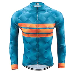 21Grams Men's Cycling Jersey Long Sleeve Bike Top with 3 Rear Pockets Mountain Bike MTB Road Bike Cycling Breathable Quick Dry Moisture Wicking Reflective Strips Orange Blue Polyester Spandex Sports Lightinthebox