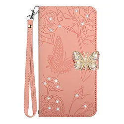 Phone Case For Samsung Galaxy Wallet Card A53 S22 Ultra Plus S21 FE S20 Note 10 Rhinestone with Wrist Strap Card Holder Slots Butterfly Solid Colored Crystal Diamond PU Leather Lightinthebox