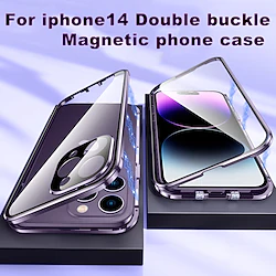 Phone Case For Apple Magnetic Adsorption With Camera Lens Protector iPhone 14 13 12 11 Pro Max Plus Bumper Frame Plating Magnetic Solid Colored Tempered Glass Lightinthebox