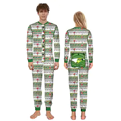 Grinch Family Christmas Pajamas Nightwear Onesie Pajamas Men's Women's Cute Sweet Christmas New Year Christmas Eve Adults' Home Wear Polyester Top Pants Lightinthebox