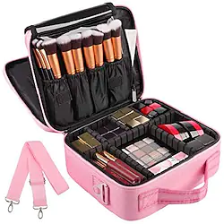 2-layers travel makeup bag, portable train cosmetic case organizer with mirror shoulder strap adjustable dividers for cosmetics makeup brushes toiletry jewelry digital accessories Lightinthebox
