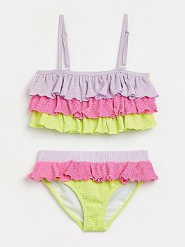 River Island Mini Mini Girls Colourblock Frill Bikini, Pink, Size Age: 12-18 Months, Women