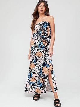 V by Very Frill Maxi Bandeau Dress - Floral, Floral, Size 8, Women