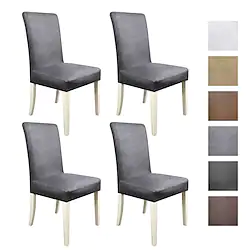 4 Pcs Dining Chair Covers Stretch Chair Covers for Dining Room Parson Chair Slipcovers Chair Protectors Covers Dining, Soft Thick Solid Faux Leather Fabric Washable Lightinthebox