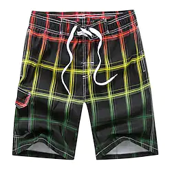 Men's Swim Shorts Swim Trunks Board Shorts Drawstring with Mesh lining Elastic Waist Plaid Print Comfort Breathable Short Casual Daily Beach Fashion Streetwear Purple Red Micro-elastic Lightinthebox