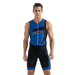 21Grams Men's Triathlon Tri Suit Sleeveless Mountain Bike MTB Road Bike Cycling Black Blue Geometic Bike Clothing Suit UV Resistant 3D Pad Breathable Quick Dry Sweat wicking Polyester Spandex Sports Lightinthebox