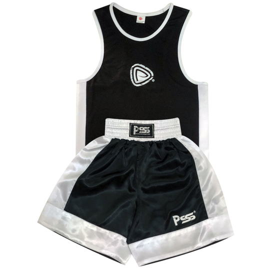 (M) Kids Boxing Uniform Set of 2 Pieces Light Weight Breathable And Comfortable Fabric for ages 3-14 Color Black