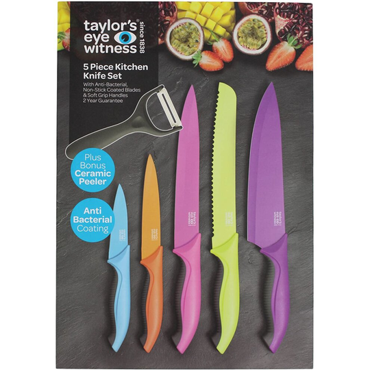 Taylors Eye Witness Coloured knife set with soft grip handles - cooks/chefs knife, carving knife