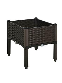 Outsunny Raised Outdoor Garden Rattan Effect Planter Box