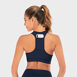 Women's High Support Sports Bra Running Bra Back Pocket Bra Top Padded Fitness Gym Workout Running High Impact Quick Dry Shockproof Spandex Black Red Blue Solid Colored Lightinthebox