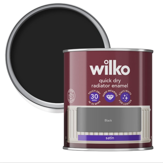 wilko Quick Dry Enamel Radiator Satin Paint, Hardwearing, Heat Resistant, 250ml