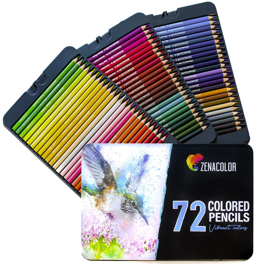 72 Colouring Pencils (Numbered) with Metal Box by Zenacolor - 72 Unique Coloured Pencils and Pre Sharpened Crayons for Coloring Book - Easy Access...