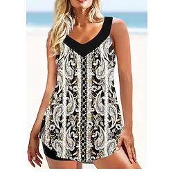 Women's Swimwear Tankini 2 Piece Plus Size Swimsuit 2 Piece Open Back Print Leopard Print Flower Green Black Blue Rosy Pink Khaki Padded V Wire Bathing Suits New Vacation Casual Lightinthebox