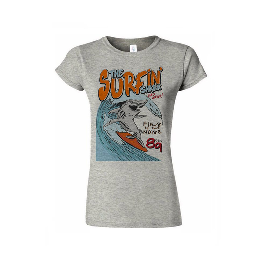 (Small, Grey) Typography Surfing Shark T Shirt Women Trendy T Shirt