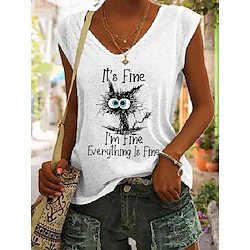 Women's Tank Top Everything is Fine Casual Daily Tank Top Sleeveless V Neck Basic Essential Green White Blue S Lightinthebox