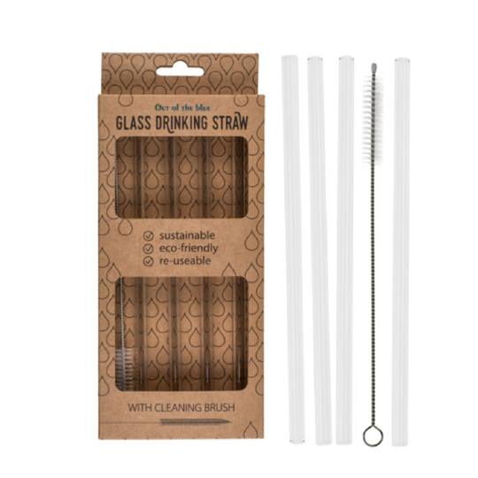 Pack of 4 Boxed Glass Drinking Straws - Eco Friendly & Reusable