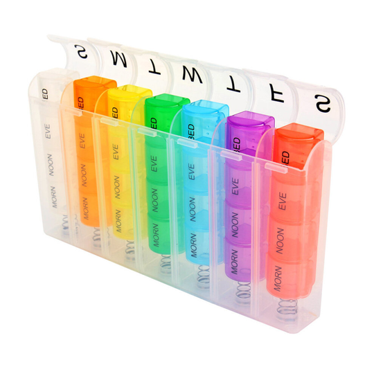 28 Grid Transparent Pill Box Plastic Spring 7 Color Weekly Pop Up Pill Storage Container Planners
