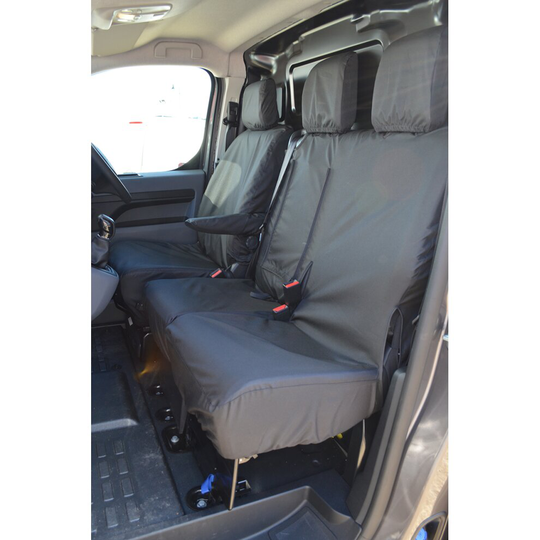(Front 3 (With Worktray), Black) TURTLE COVERS Toyota Proace 2016+ Seat Covers