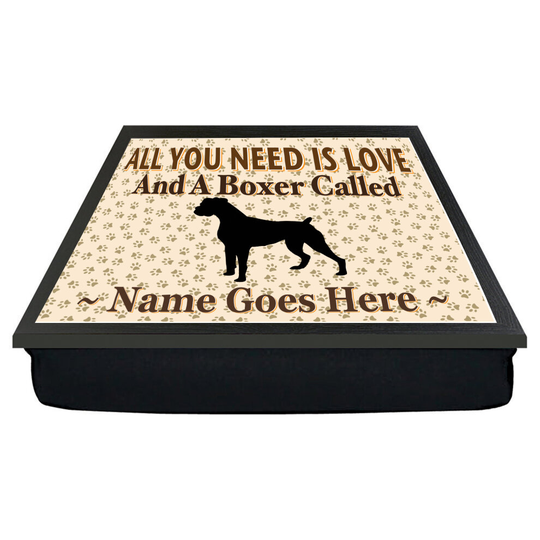 Personalised 'All You Need Is Love' Boxer Dog Breed Cushion Lap Tray Bean Bag Gift