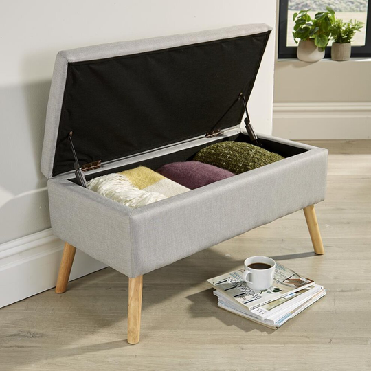 (Light Grey) George Ottoman Storage Box Pouffe Seat Stool Footstool Storage Bench