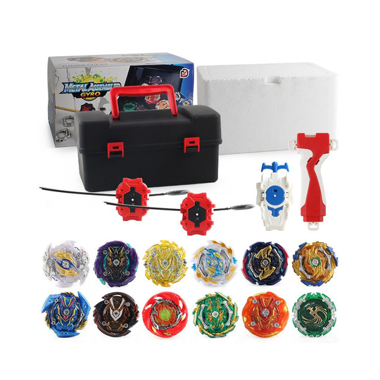 (Black) 12 pc Gyro Beyblade Burst Set w/Launcher+Box