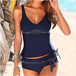 Women's Swimwear Tankini 2 Piece Plus Size Swimsuit 2 Piece Polka Dots for Big Busts Solid Color Photo Color Bathing Suits Sports Full Coverage Beach Wear / New / Padded Bras Lightinthebox