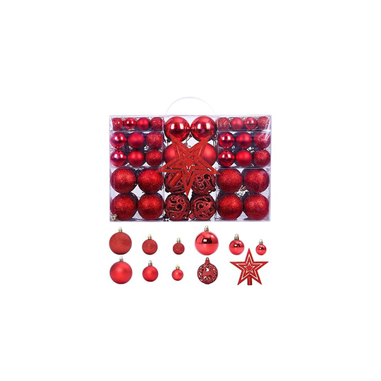 Christmas Tree Decorations Baubles Set -101 Pieces Assorted Christmas Ball Ornaments, Plastic Shatterproof Xmas Balls Box Gift Package with