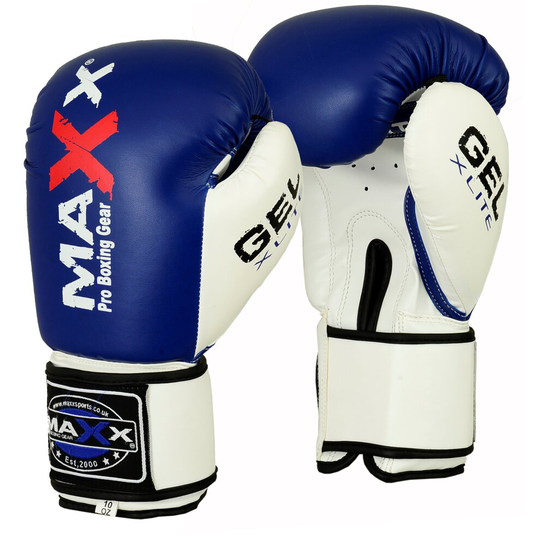 (12OZ) Maxx® Maya Leather GEL Boxing Gloves MMA Training Fight Sparring Glove Ufc Blue