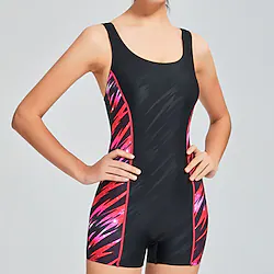 Women's Athletic Swimwear One Piece Swimsuit Boyleg Bathing Suit Swimsuit Swimming Racing Athletic Printed Swimwear Breathable Quick Dry Lightweight Polyester Sleeveless Beach Wear / Summer Lightinthebox