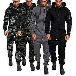 Men's Jumpsuit Tracksuit Full Zip One-piece Street Winter Long Sleeve Cotton Thermal Warm Windproof Breathable Fitness Gym Workout Running Sportswear Activewear Solid Colored Dark Grey Camouflage Lightinthebox