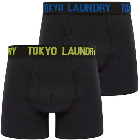 Mens Underwear Goldbrook (2 Pack) Boxer Shorts Set in Jet Blue / Love Birds - Tokyo Laundry / S - Tokyo Laundry