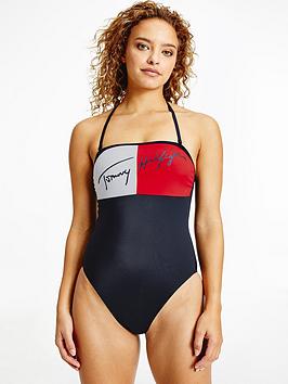 Tommy Hilfiger Colour Blocked Bandeau One Piece Swimsuit - Navy