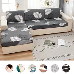 Stretch Sofa Seat Cushion Cover Jacquard Slipcover Elastic Couch Armchair Loveseat 4 or 3 Seater Grey Plain Solid Soft Durable Washable Lightinthebox