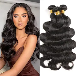 Human Hair Bundles (16 18 20 Inch) Body Wave Bundles Human Hair 100% Unprocessed Brazilian Virgin Remy Hair Weave Bundles Human Hair Natural Black Lightinthebox