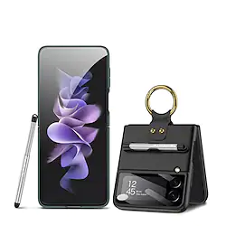 Phone Case For Samsung Galaxy Back Cover Z Flip 3 Portable Ring Holder Shockproof Solid Colored TPU Lightinthebox