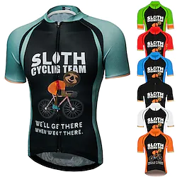 21Grams Men's Cycling Jersey Short Sleeve Bike Jersey Top with 3 Rear Pockets Mountain Bike MTB Road Bike Cycling UV Resistant Breathable Quick Dry Back Pocket Green Black Yellow Animal Sloth Lightinthebox
