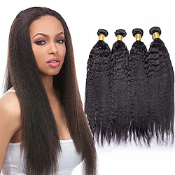 4 Bundles Hair Weaves Brazilian Hair Yaki Human Hair Extensions Human Hair 400 g Natural Color Hair Weaves / Hair Bulk Extension Bundle Hair 8-28 inch Natural Natural Color 100% Virgin / Daily / 8A Lightinthebox