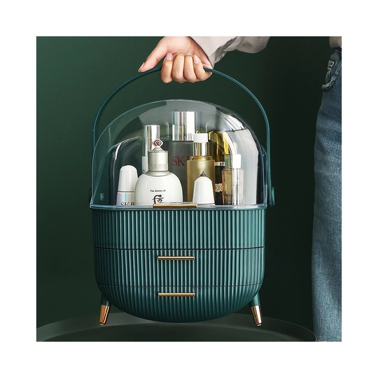 (Green) Fashion Big Capacity Cosmetic Storage Box Waterproof Dustproof Bathroom Desktop Beauty Makeup Organizer