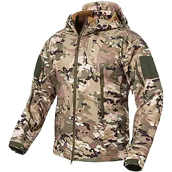 Men's Hoodie Jacket Softshell Jacket Camouflage Hunting Jacket Outdoor Thermal Warm Waterproof Windproof Multi-Pockets Winter Camo Coat Polyester Camping / Hiking Hunting Fishing Navy ACU Color Lightinthebox