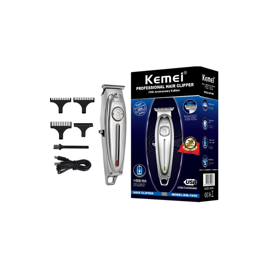 (Silver with box) Professional Hair Trimmer 0mm Baldheaded Hair Clipper Men Cordless Hair Beard Detail Grooming Kit