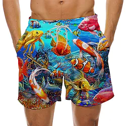 Men's Swim Shorts Swim Trunks Board Shorts Drawstring Elastic Waist Print Quick Dry Blue Lightinthebox